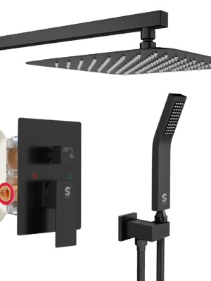 SR SUN RISE Matte Black Shower System with 10" Rainfall Head & Handheld, cUPC Certified, High Pressure, Durable Brass & Stainless Steel