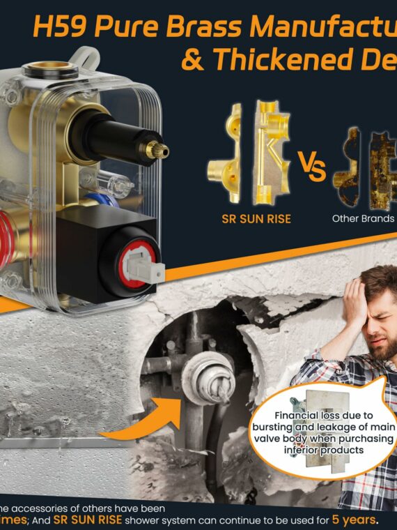 SR SUN RISE Matte Black Shower System with 10" Rainfall Head & Handheld, cUPC Certified, High Pressure, Durable Brass & Stainless Steel