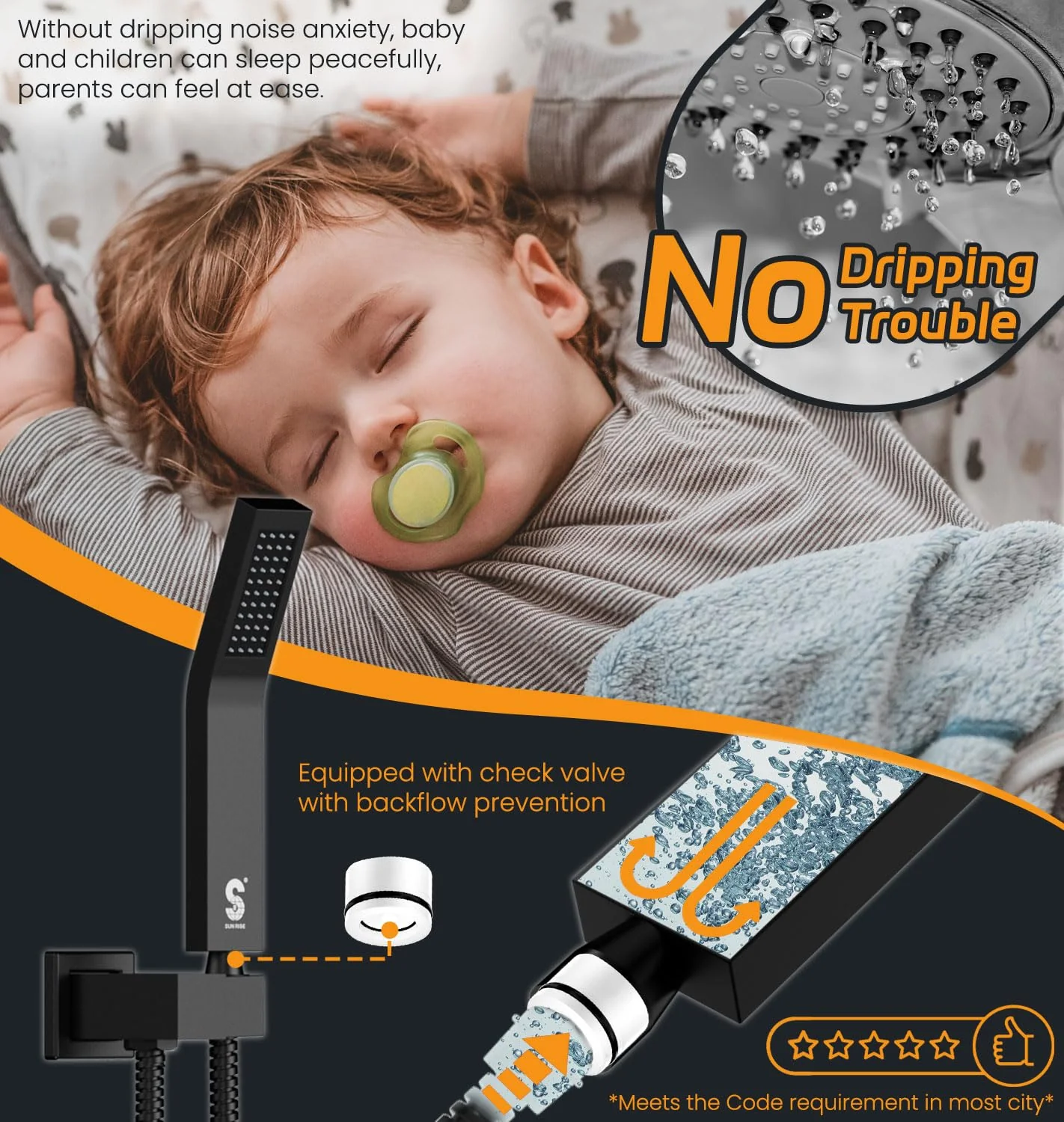 SR SUN RISE Matte Black Shower System with 10" Rainfall Head & Handheld, cUPC Certified, High Pressure, Durable Brass & Stainless Steel