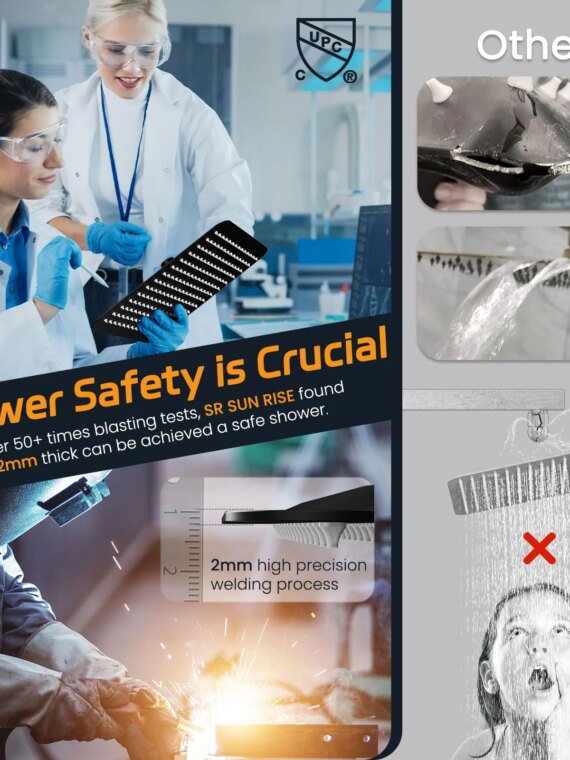 SR SUN RISE Matte Black Shower System with 10" Rainfall Head & Handheld, cUPC Certified, High Pressure, Durable Brass & Stainless Steel