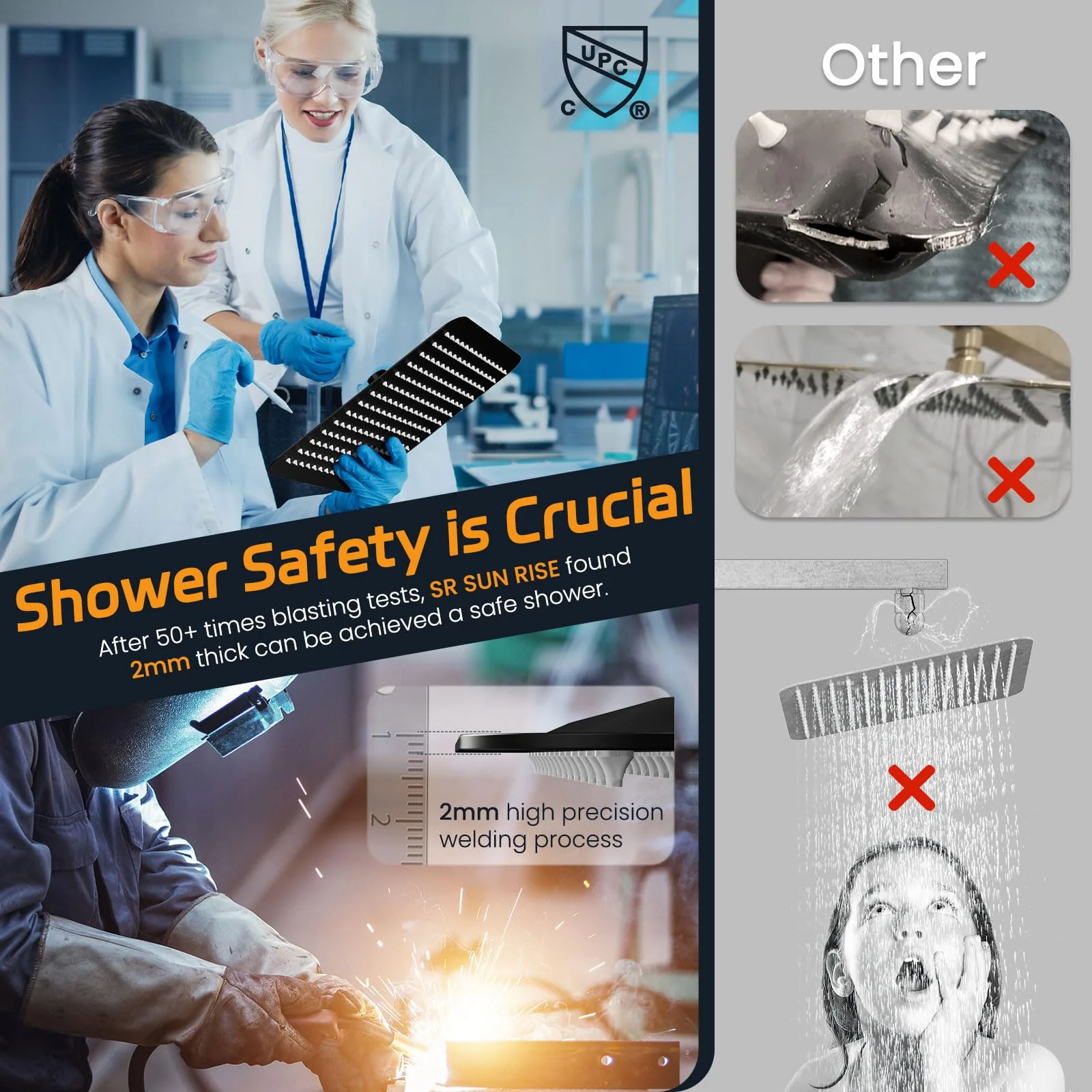 SR SUN RISE Matte Black Shower System with 10" Rainfall Head & Handheld, cUPC Certified, High Pressure, Durable Brass & Stainless Steel