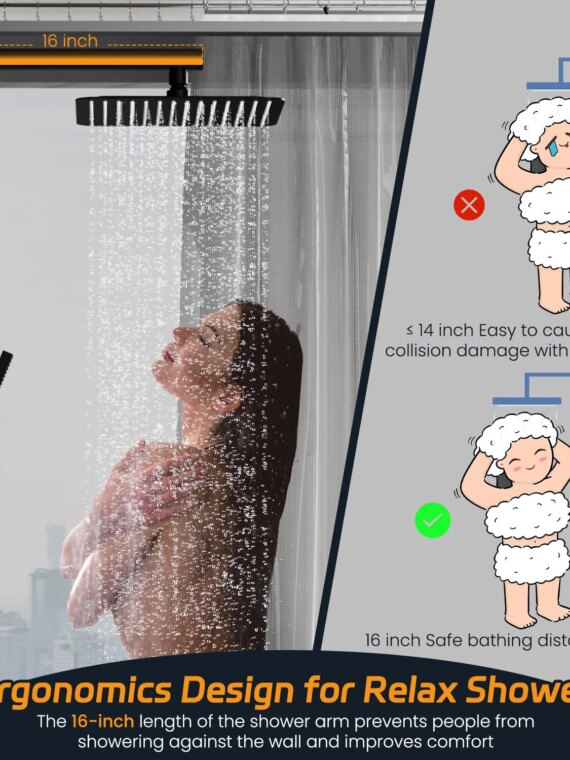 SR SUN RISE Matte Black Shower System with 10" Rainfall Head & Handheld, cUPC Certified, High Pressure, Durable Brass & Stainless Steel