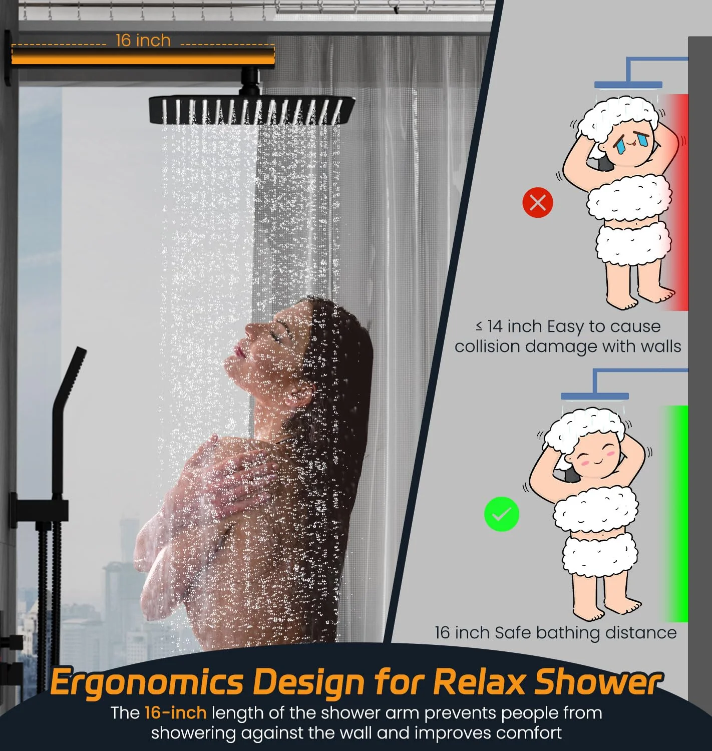 SR SUN RISE Matte Black Shower System with 10" Rainfall Head & Handheld, cUPC Certified, High Pressure, Durable Brass & Stainless Steel