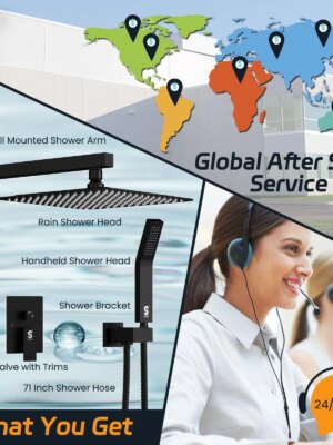 SR SUN RISE Matte Black Shower System with 10″ Rainfall Head & Handheld, cUPC Certified, High Pressure, Durable Brass & Stainless Steel