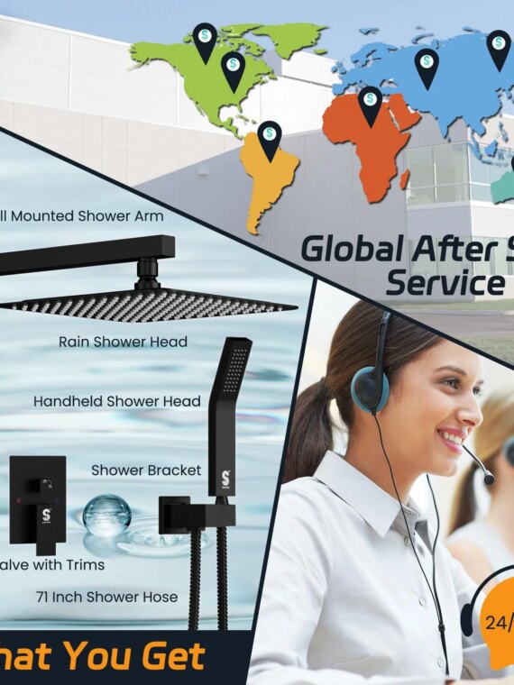 SR SUN RISE Matte Black Shower System with 10" Rainfall Head & Handheld, cUPC Certified, High Pressure, Durable Brass & Stainless Steel