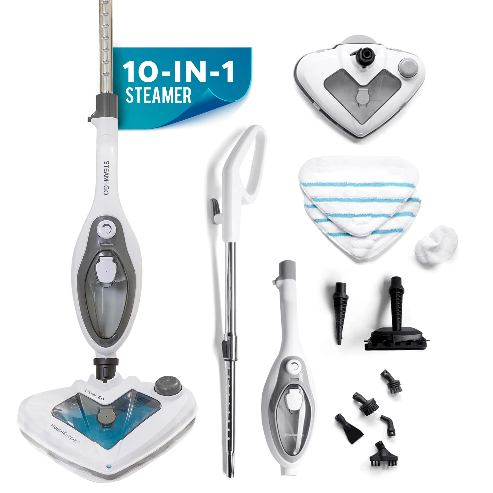 Steam and Go 10-in-1 Steam Mop with Dual Tank, 360º Attachments, 20-Foot Cord, for Tile & Grout Cleaning