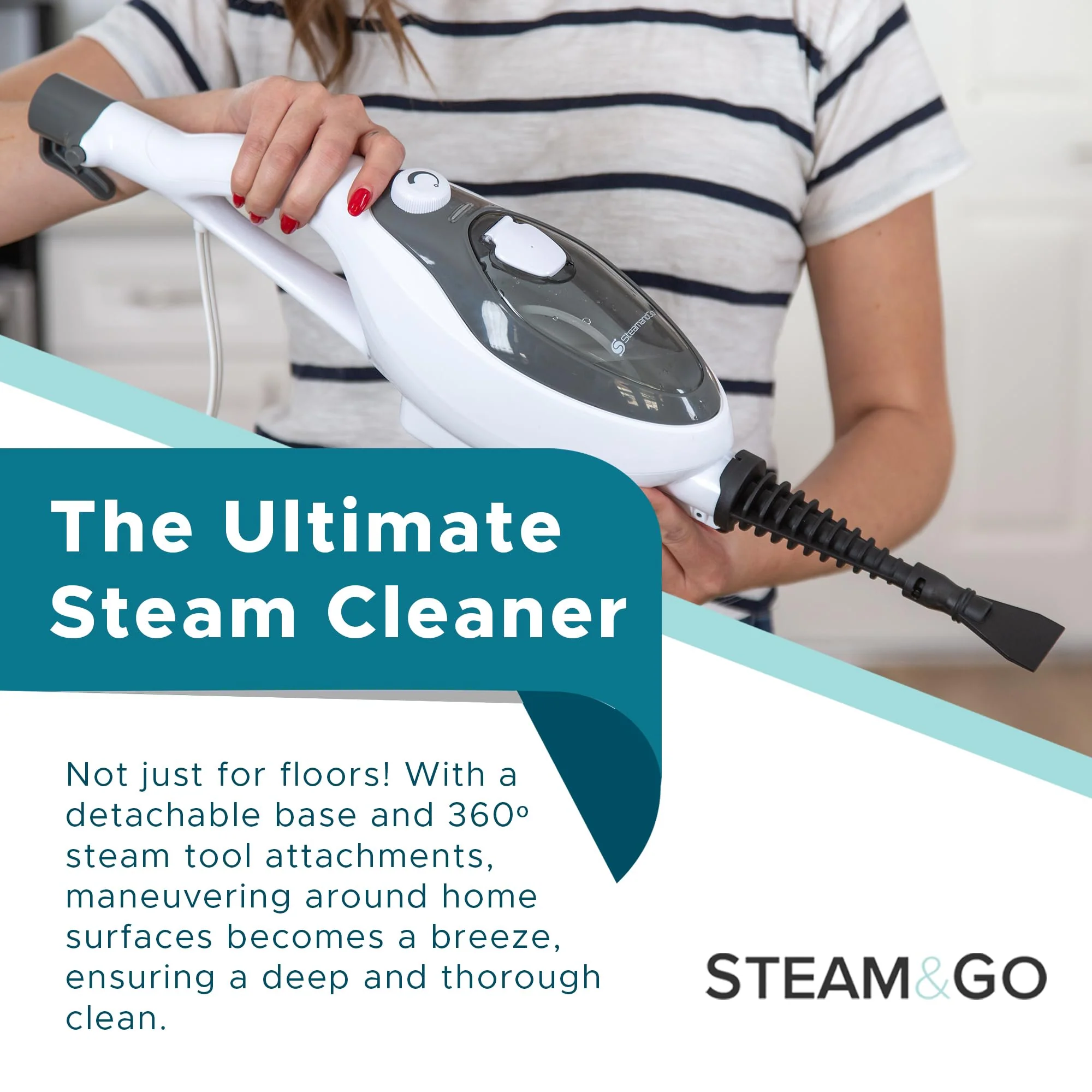 Steam and Go 10-in-1 Steam Mop with Dual Tank, 360º Attachments, 20-Foot Cord, for Tile & Grout Cleaning