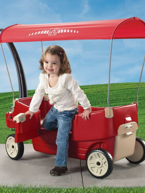 Step2 All Around Canopy Wagon - Red, Convertible Kids Wagon with Removable Canopy, Quiet Wheels, Extra Storage, 75 lbs Capacity