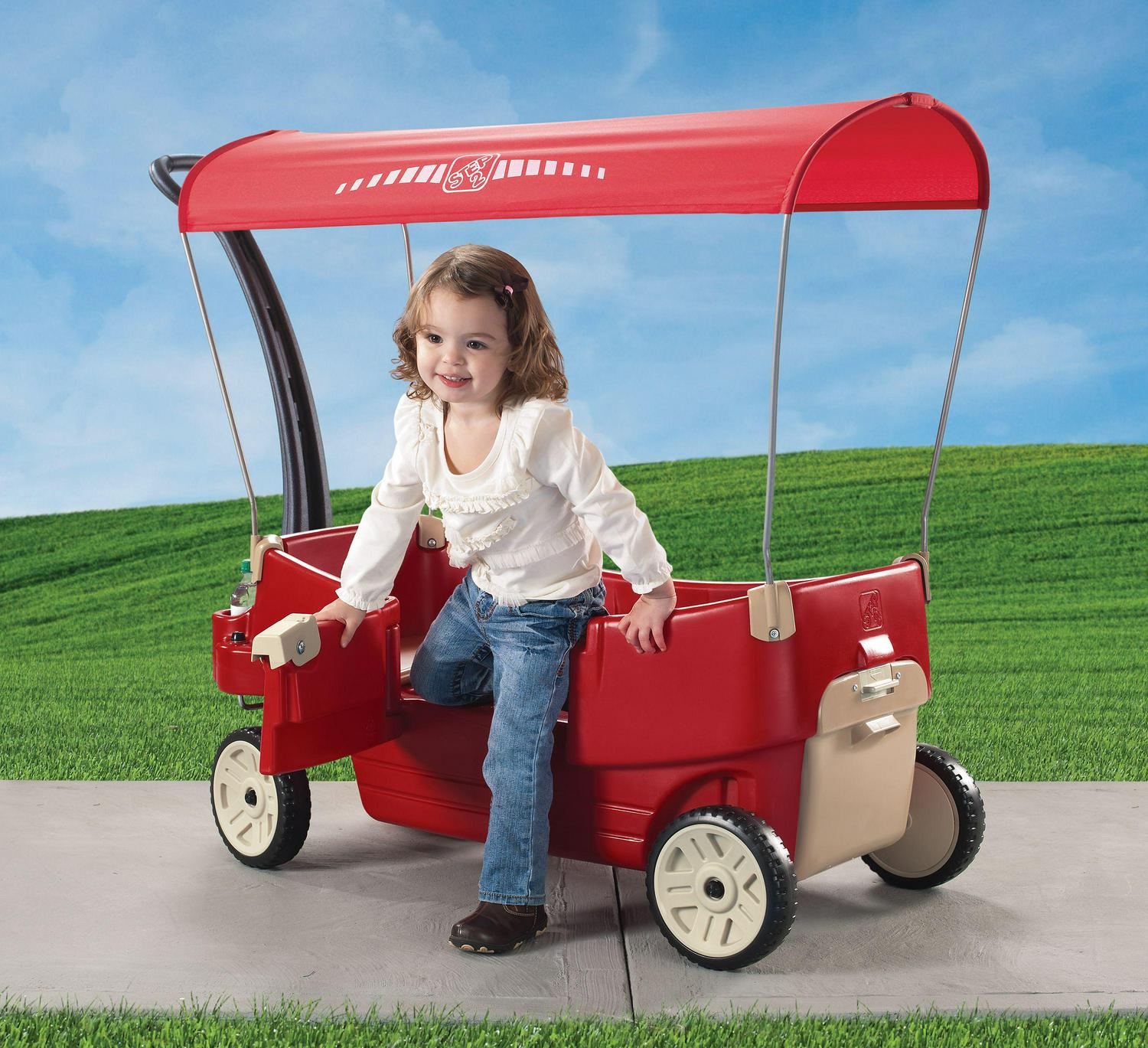 Step2 All Around Canopy Wagon - Red, Convertible Kids Wagon with Removable Canopy, Quiet Wheels, Extra Storage, 75 lbs Capacity