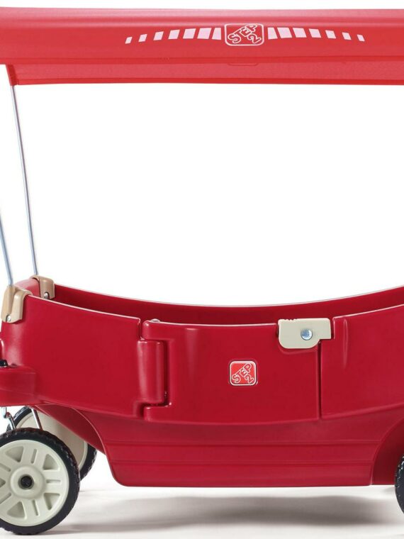 Step2 All Around Canopy Wagon - Red, Convertible Kids Wagon with Removable Canopy, Quiet Wheels, Extra Storage, 75 lbs Capacity