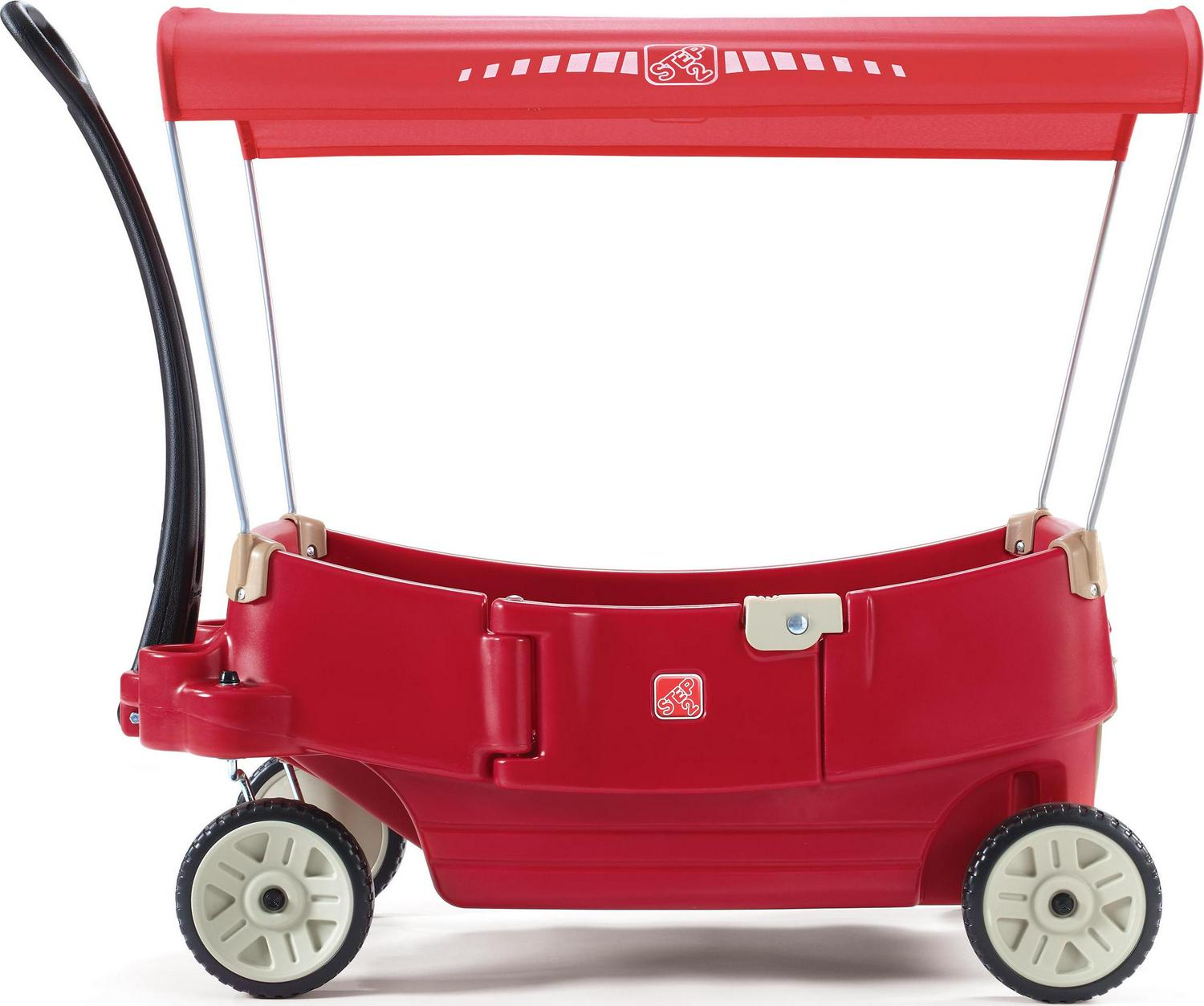 Step2 All Around Canopy Wagon - Red, Convertible Kids Wagon with Removable Canopy, Quiet Wheels, Extra Storage, 75 lbs Capacity