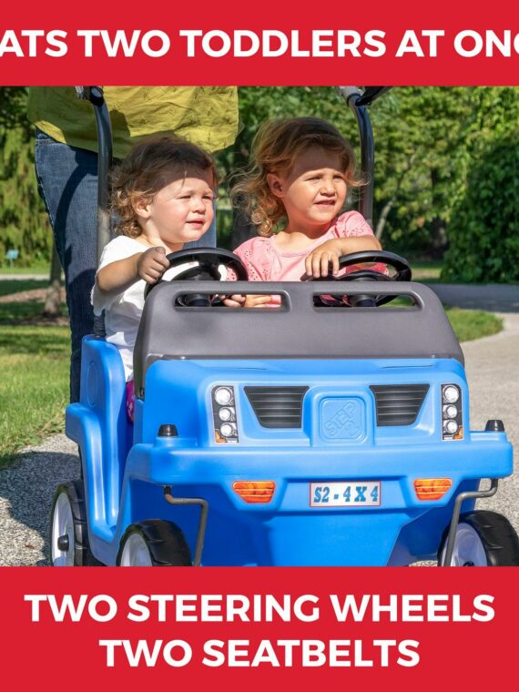 Step2 Two-Seater Push Car SUV for Toddlers, Blue - Realistic Design, Easy Steering, Detachable Canopy