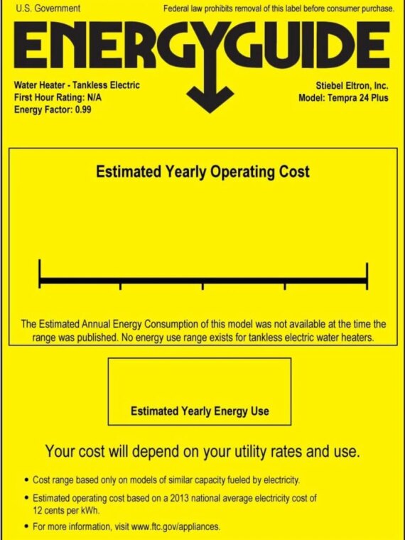 Stiebel Eltron Tempra 24 Plus Electric Tankless Water Heater, 24kW, Continuous Flow, Energy Efficient, Compact Design