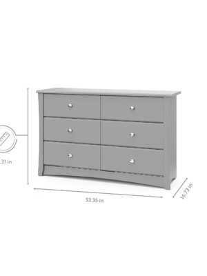 Storkcraft Crescent 6-Drawer Dresser, GREENGUARD Gold Certified, White, Nursery & Kids’ Bedroom Furniture