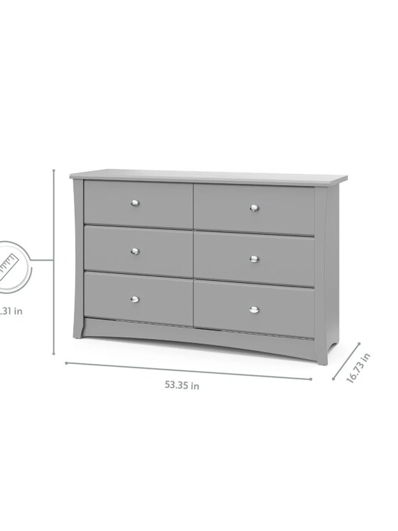 Storkcraft Crescent 6-Drawer Dresser, GREENGUARD Gold Certified, White, Nursery & Kids' Bedroom Furniture