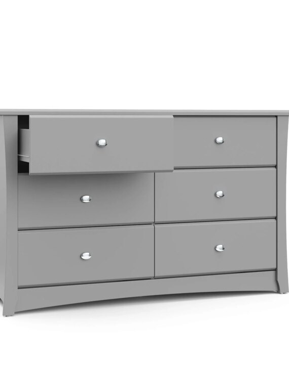 Storkcraft Crescent 6-Drawer Dresser, GREENGUARD Gold Certified, White, Nursery & Kids' Bedroom Furniture