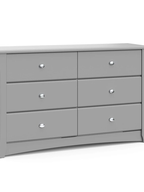 Storkcraft Crescent 6-Drawer Dresser, GREENGUARD Gold Certified, White, Nursery & Kids' Bedroom Furniture
