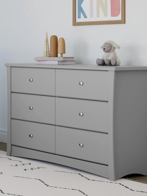 Storkcraft Crescent 6-Drawer Dresser, GREENGUARD Gold Certified, White, Nursery & Kids' Bedroom Furniture