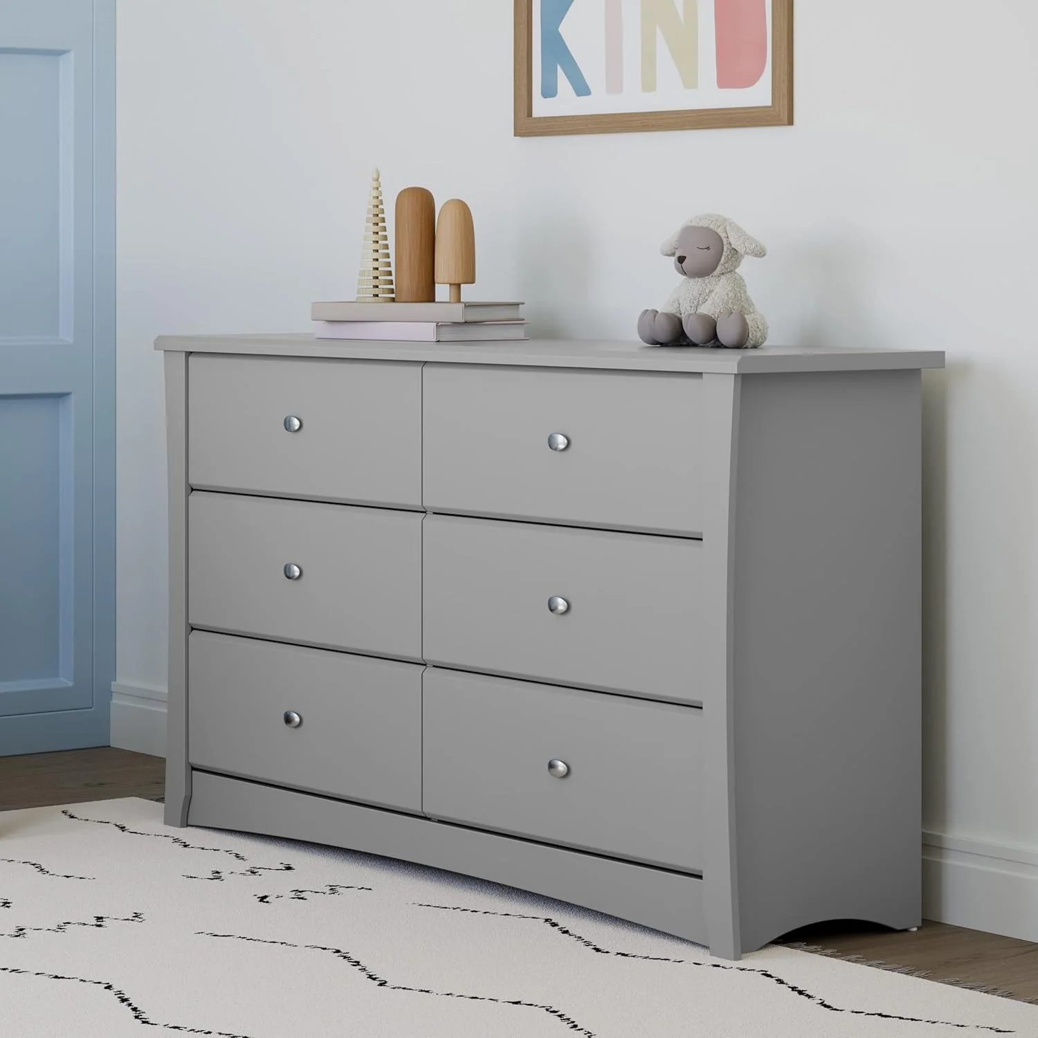 Storkcraft Crescent 6-Drawer Dresser, GREENGUARD Gold Certified, White, Nursery & Kids' Bedroom Furniture