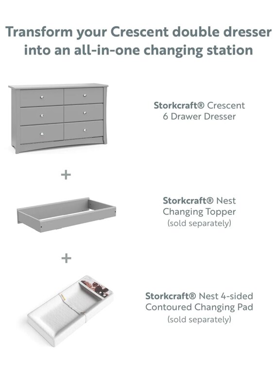 Storkcraft Crescent 6-Drawer Dresser, GREENGUARD Gold Certified, White, Nursery & Kids' Bedroom Furniture