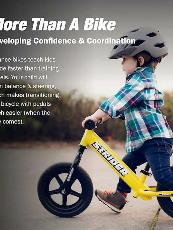 Strider 12 Sport Balance Bike, Yellow - Lightweight, Adjustable Seat, Ages 18 Months to 5 Years