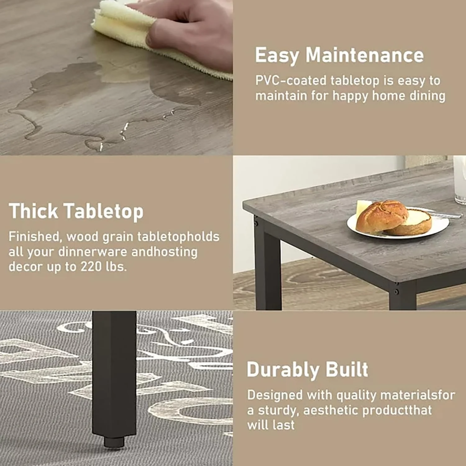 SumKea 3-Piece Dining Set with 4-Bar Table & 2 Benches, 43.3" Wood, Space-Saving Design for Kitchens