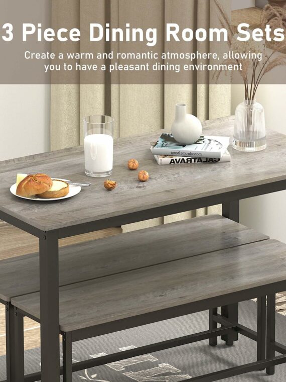 SumKea 3-Piece Dining Set with 4-Bar Table & 2 Benches, 43.3" Wood, Space-Saving Design for Kitchens