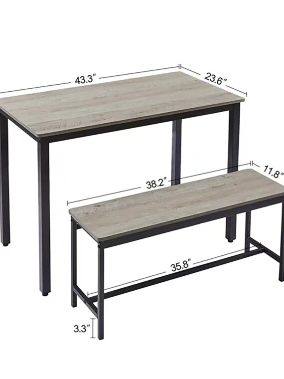 SumKea 3-Piece Dining Set with 4-Bar Table & 2 Benches, 43.3" Wood, Space-Saving Design for Kitchens