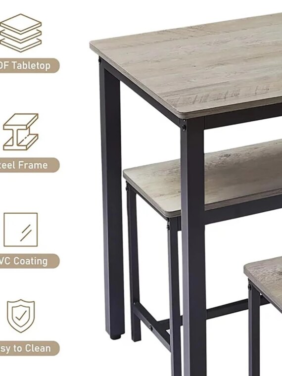 SumKea 3-Piece Dining Set with 4-Bar Table & 2 Benches, 43.3" Wood, Space-Saving Design for Kitchens