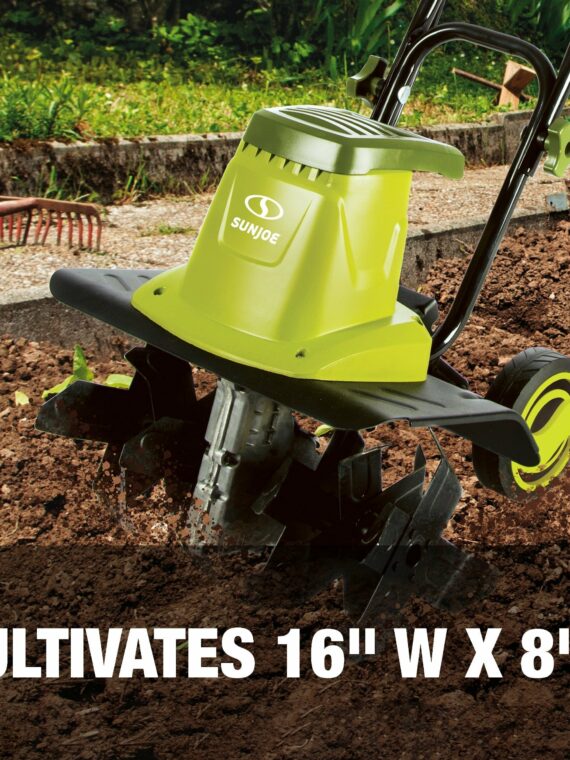 Sun Joe TJ604E 16-Inch Electric Garden Tiller & Cultivator, 13.5-Amp, 370 RPM, Adjustable Wheels
