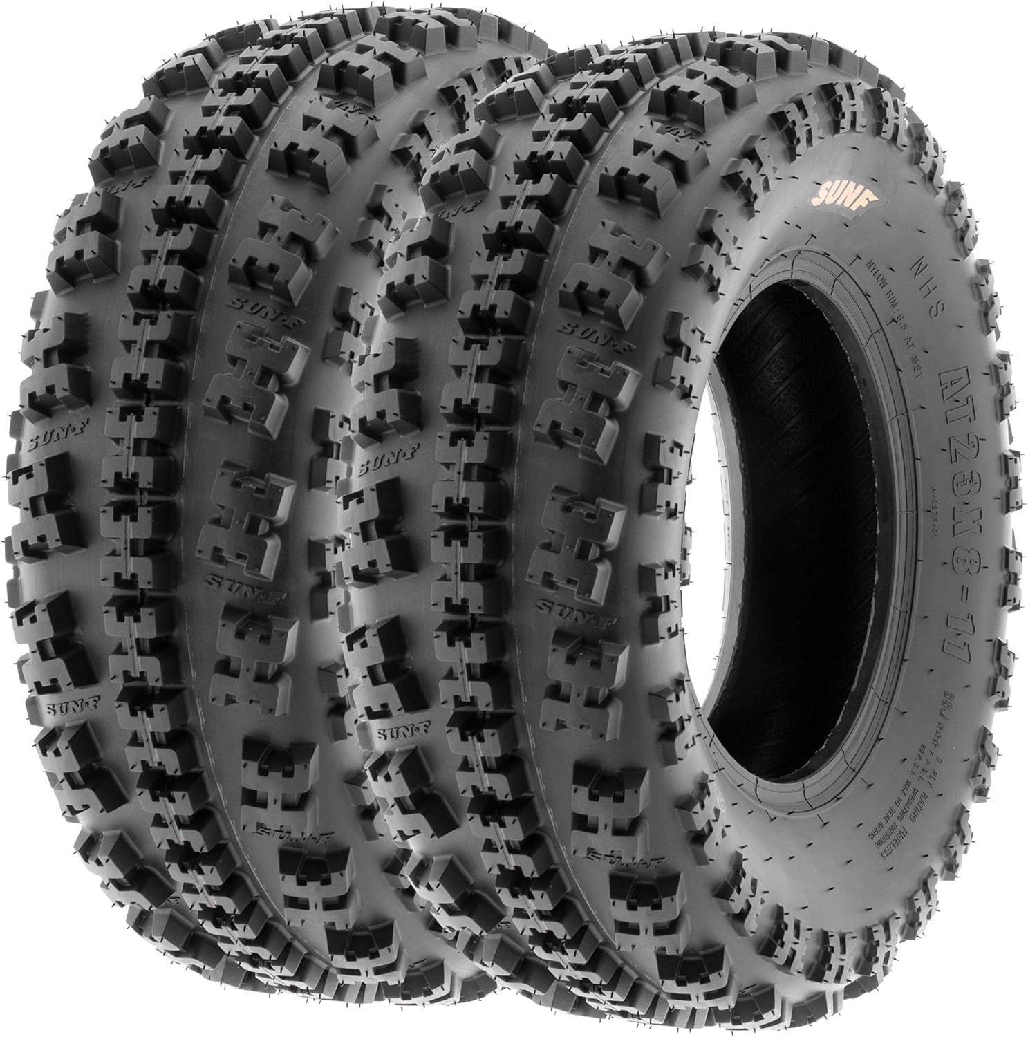 SunF A027 Set of 4 Knobby Sport ATV/UTV Tires, 22x7-10 Front & 20x10-9 Rear, 6-Ply Tubeless