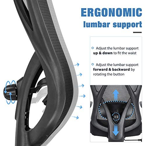 SUNNOW Ergonomic Mesh Office Chair, High Back Executive Desk Chair with Adjustable Lumbar Support & Armrests, Tilt Function, Black