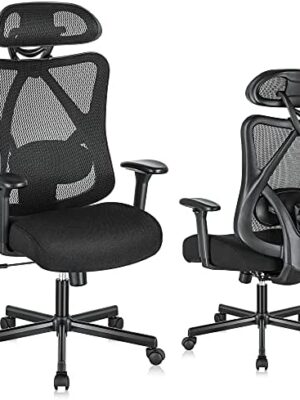 SUNNOW Ergonomic Mesh Office Chair, High Back Executive Desk Chair with Adjustable Lumbar Support & Armrests, Tilt Function, Black