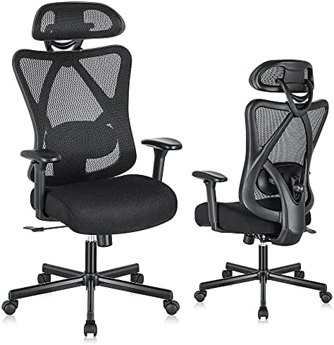 SUNNOW Ergonomic Mesh Office Chair, High Back Executive Desk Chair with Adjustable Lumbar Support & Armrests, Tilt Function, Black