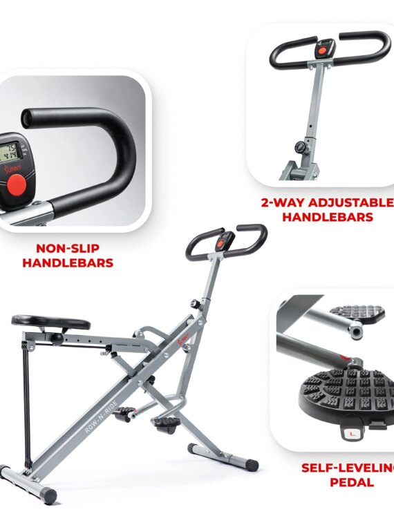 Sunny Health & Fitness Row-N-Ride Squat Assist Trainer, Full-Body Workout, Joint-Friendly, Compact, LCD Monitor
