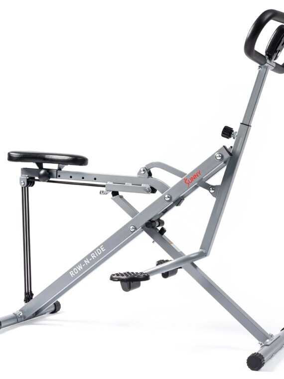 Sunny Health & Fitness Row-N-Ride Squat Assist Trainer, Full-Body Workout, Joint-Friendly, Compact, LCD Monitor