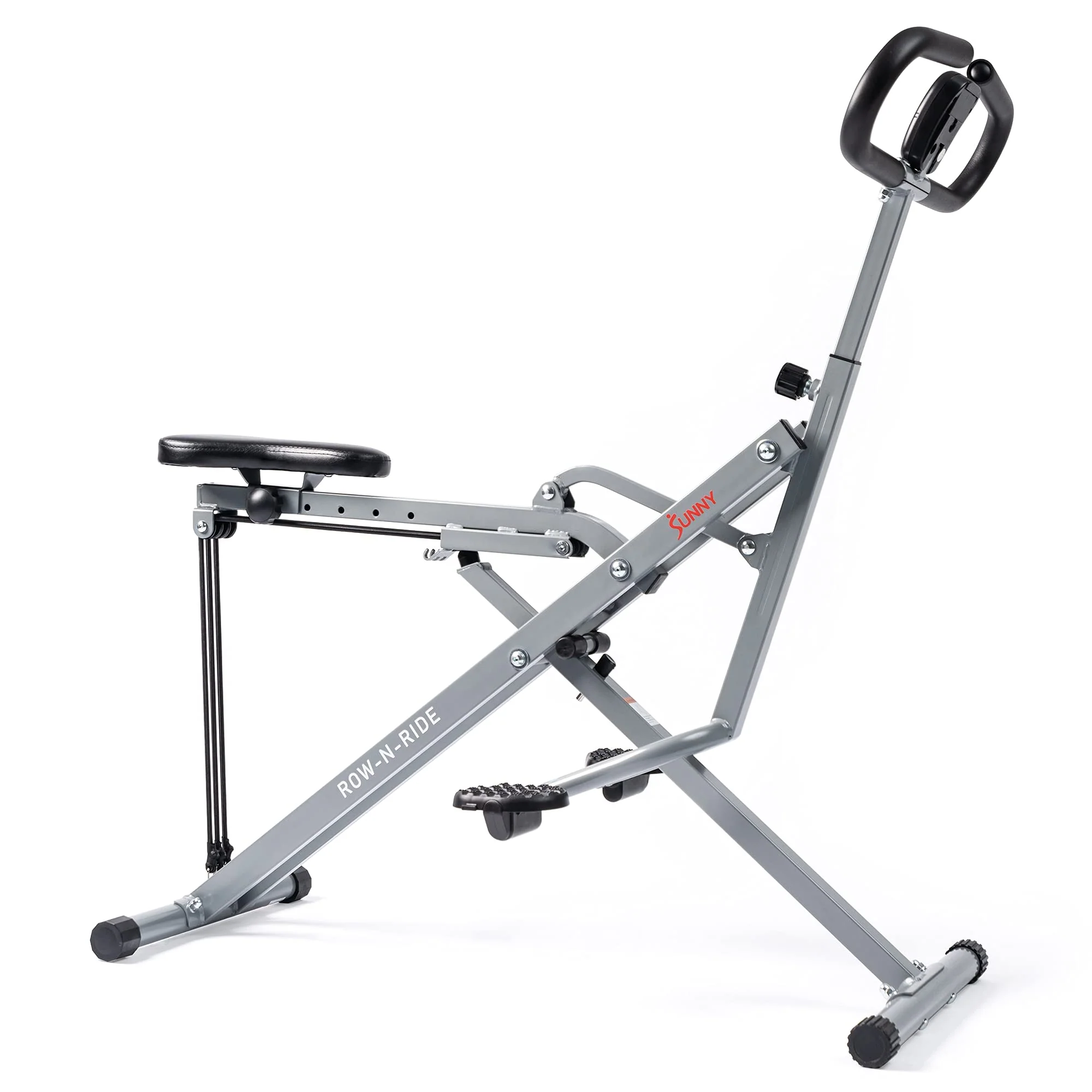 Sunny Health & Fitness Row-N-Ride Squat Assist Trainer, Full-Body Workout, Joint-Friendly, Compact, LCD Monitor