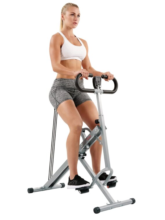 Sunny Health & Fitness Row-N-Ride Squat Assist Trainer, Full-Body Workout, Joint-Friendly, Compact, LCD Monitor