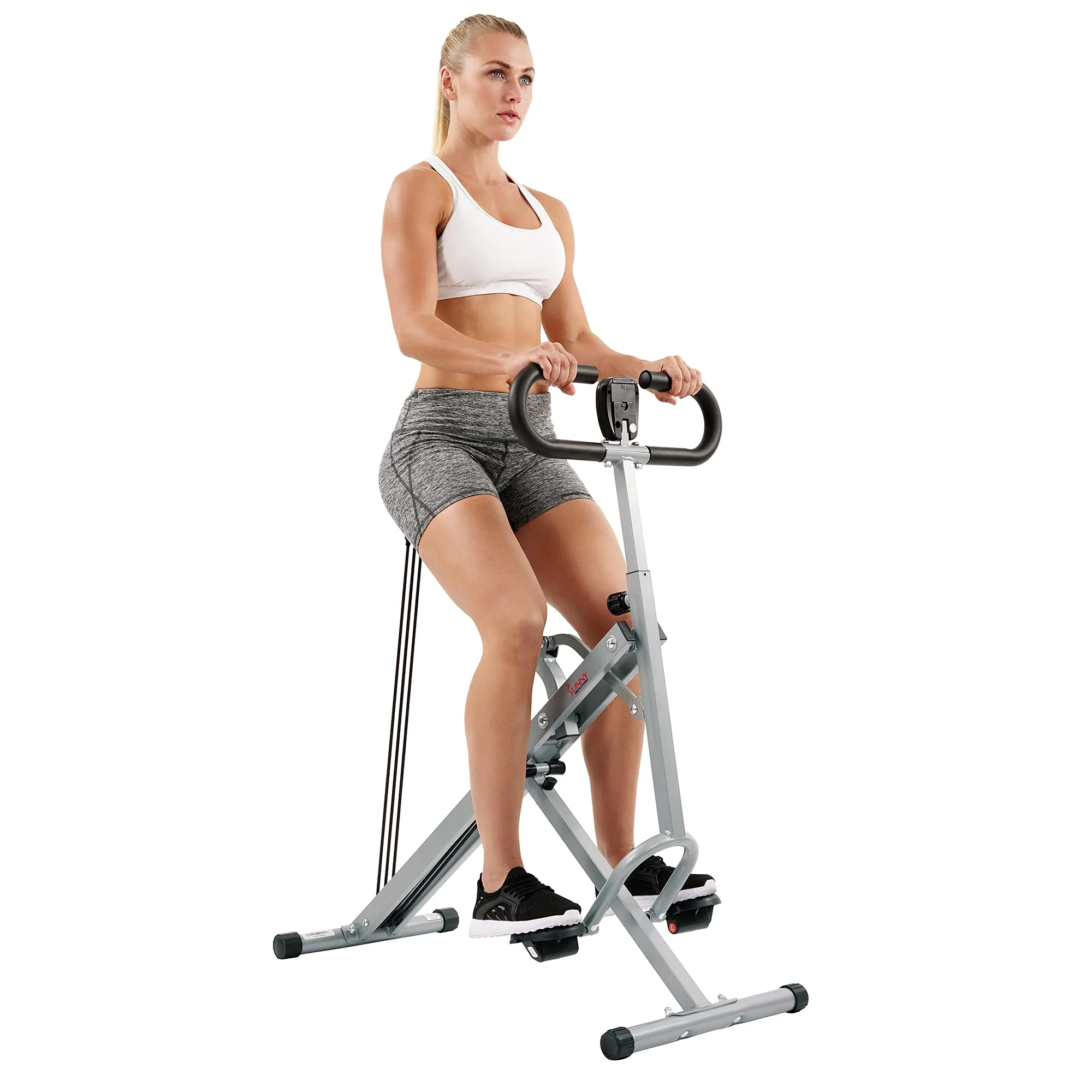 Sunny Health & Fitness Row-N-Ride Squat Assist Trainer, Full-Body Workout, Joint-Friendly, Compact, LCD Monitor