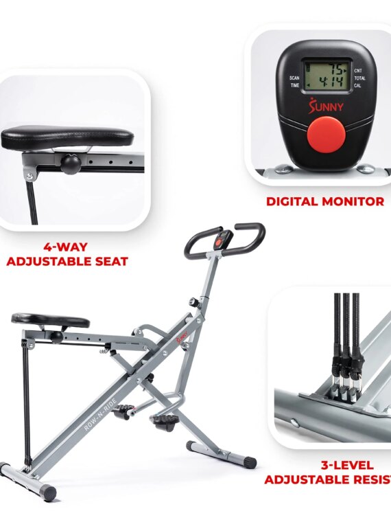 Sunny Health & Fitness Row-N-Ride Squat Assist Trainer, Full-Body Workout, Joint-Friendly, Compact, LCD Monitor
