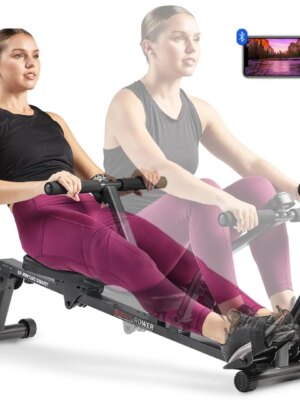 Sunny Health & Fitness Smart Adjustable Rowing Machine SF-RW1205, Bluetooth, 12 Resistance Levels, Compact, Ergonomic Seat