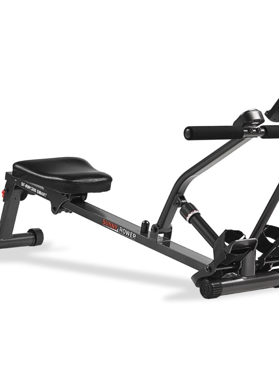 Sunny Health & Fitness Smart Adjustable Rowing Machine SF-RW1205, Bluetooth, 12 Resistance Levels, Compact, Ergonomic Seat