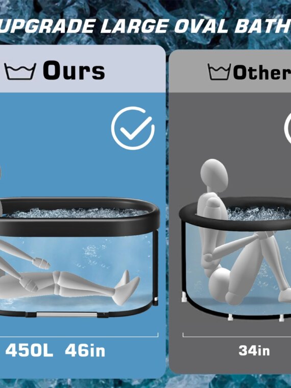 Susbie XL 129 Gal Oval Ice Bath Tub for Athletes - Cold & Hot Therapy, Portable, Easy Setup, 6-Layer Insulation