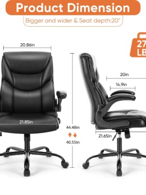 Sweetcrispy Ergonomic High Back Gaming Office Chair, PU Leather, Flip-up Armrests, Supports 275 lbs, Black