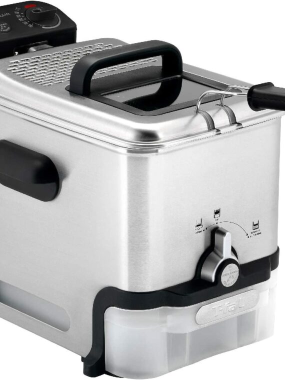 T-Fal Ultimate Steel Deep Fryer, 3.5L Oil, 2.6lb Food Capacity, Oil Filtration, Temp Control