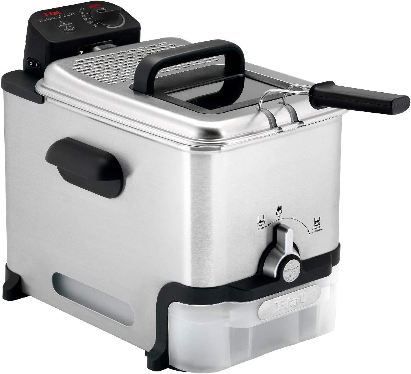 T-Fal Ultimate Steel Deep Fryer, 3.5L Oil, 2.6lb Food Capacity, Oil Filtration, Temp Control