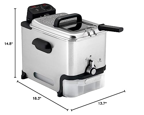 T-Fal Ultimate Steel Deep Fryer, 3.5L Oil, 2.6lb Food Capacity, Oil Filtration, Temp Control