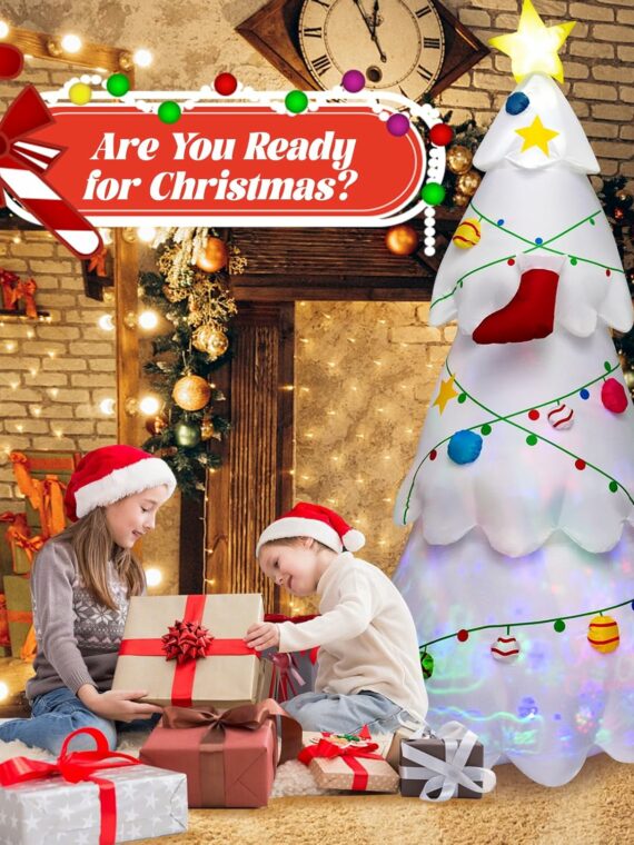 Tangkula 8ft Inflatable Christmas Tree with Rotating LED Lights, Waterproof Polyester, Indoor/Outdoor Holiday Decoration