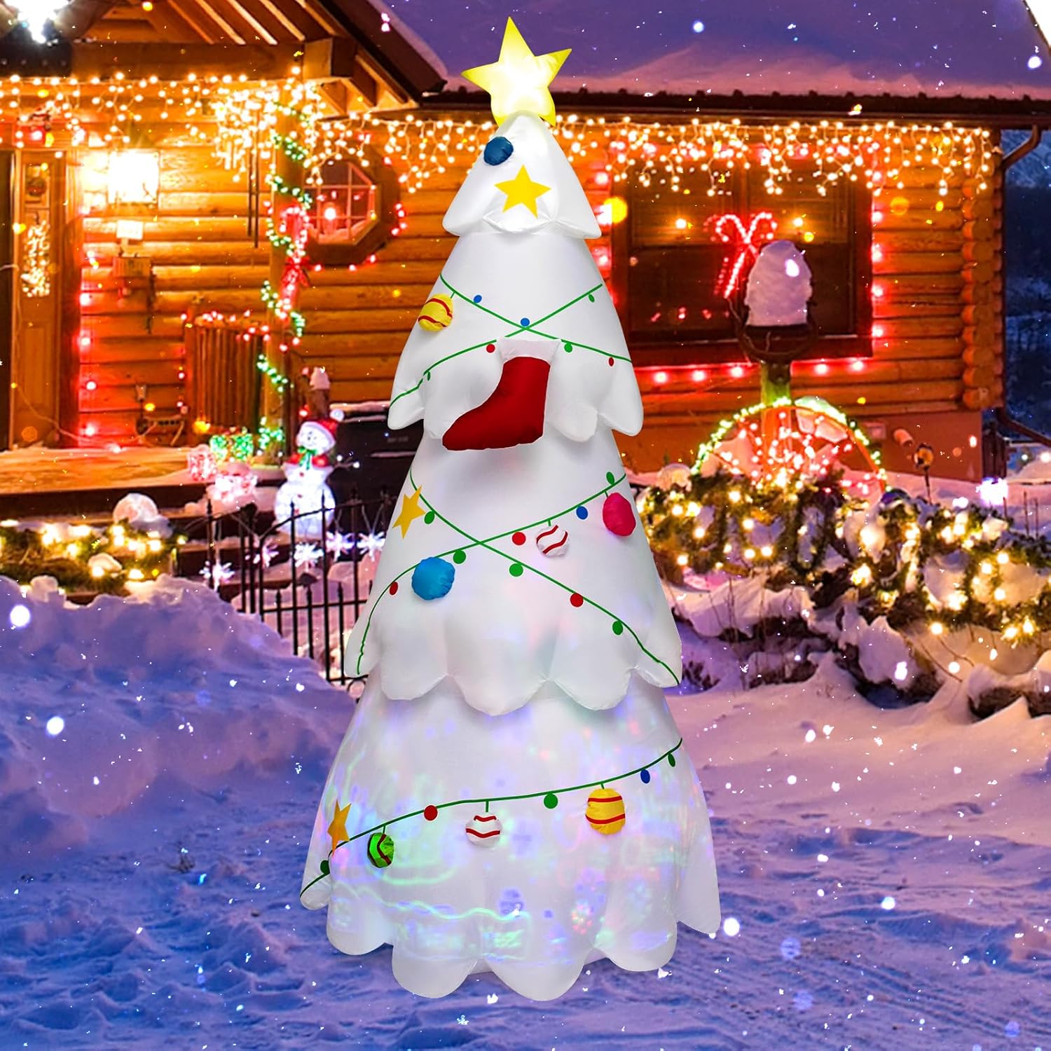 Tangkula 8ft Inflatable Christmas Tree with Rotating LED Lights, Waterproof Polyester, Indoor/Outdoor Holiday Decoration