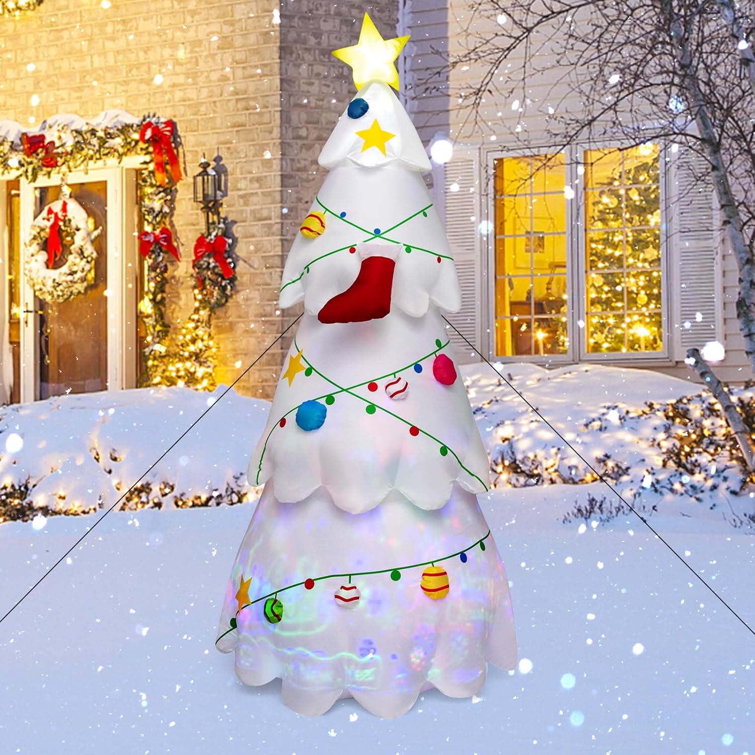 Tangkula 8ft Inflatable Christmas Tree with Rotating LED Lights, Waterproof Polyester, Indoor/Outdoor Holiday Decoration